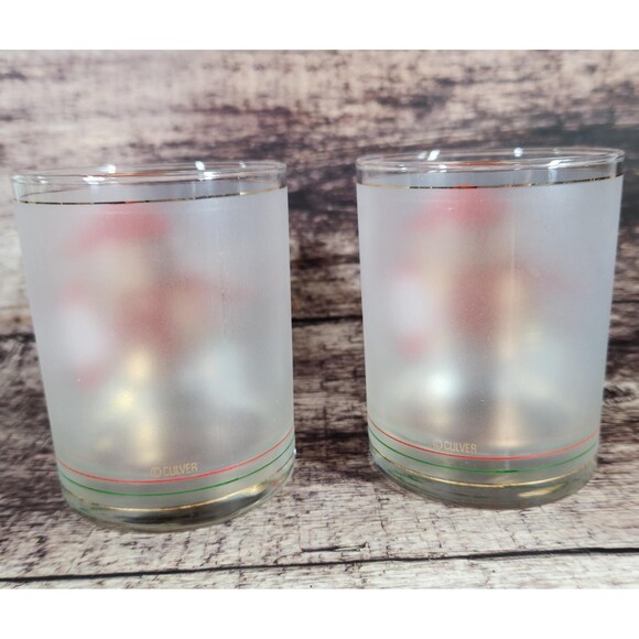 Culver Christmas Bear Whisky Glasses Set 2 Teddy 22K Gold Lowball Barware VTG - Picture 3 of 9